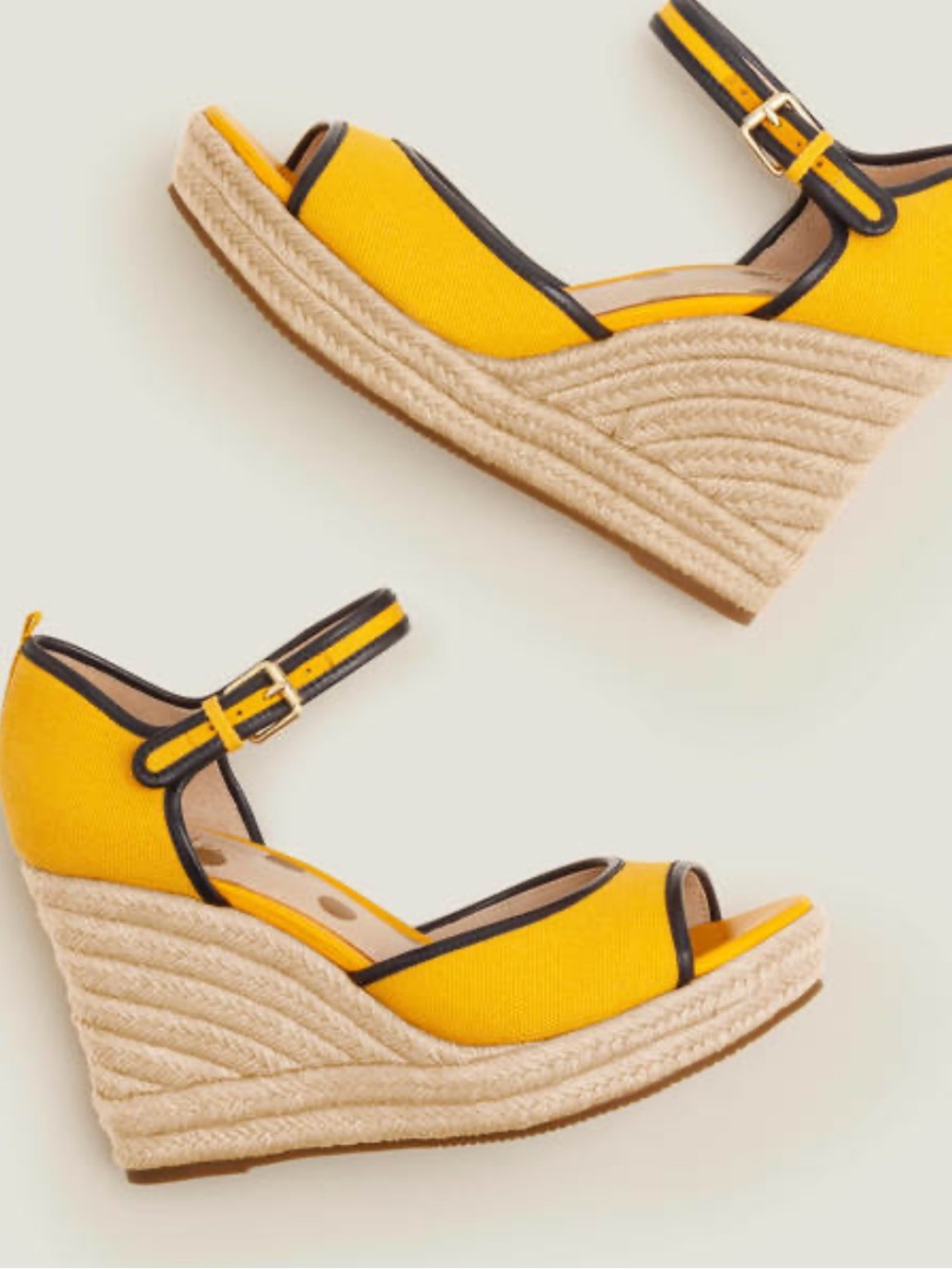 Boden Yellow Canvas Ankle Strap Espadrille Wedge Heels Polka Dot EU 39 / US 8.5